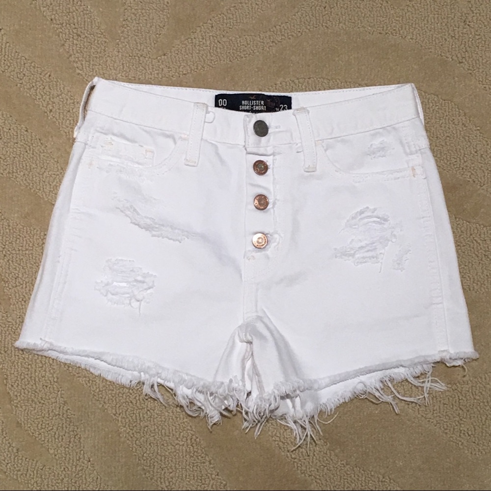 Distressed High Rise Buttonfly Jean Shorts